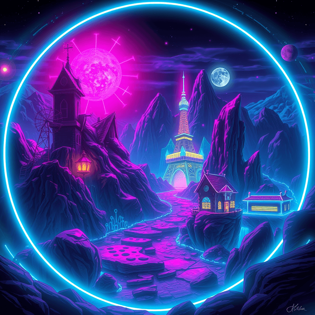 paisaje fantasy art neon