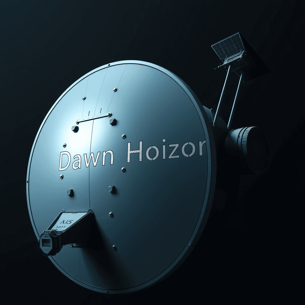 a military satellite with the name "Dawn Horizon" etched on its side