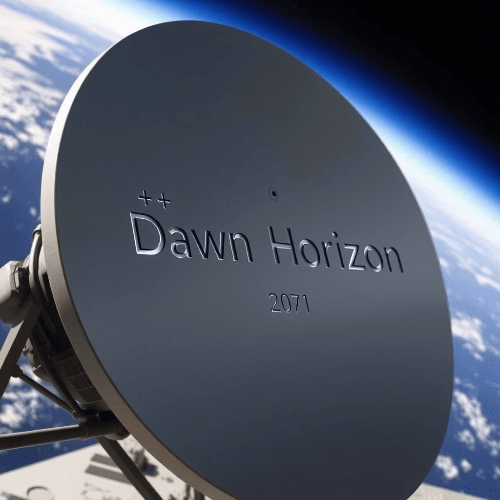  a military satellite with the name "Dawn Horizon" etched on its side