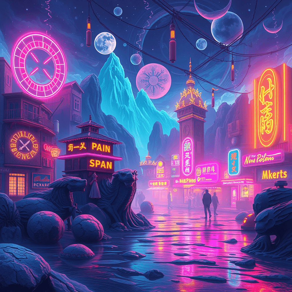 paisaje fantasy art neon