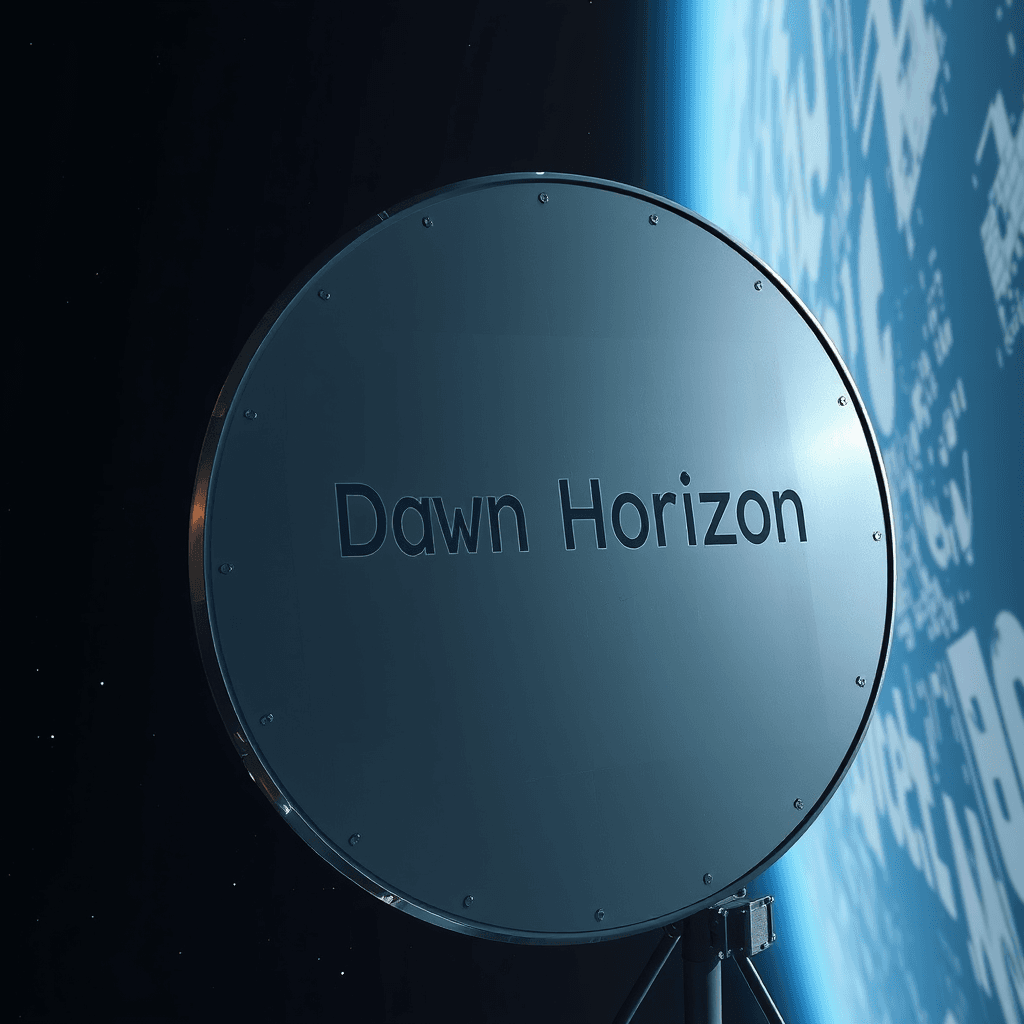  a military satellite with the name "Dawn Horizon" etched on its side