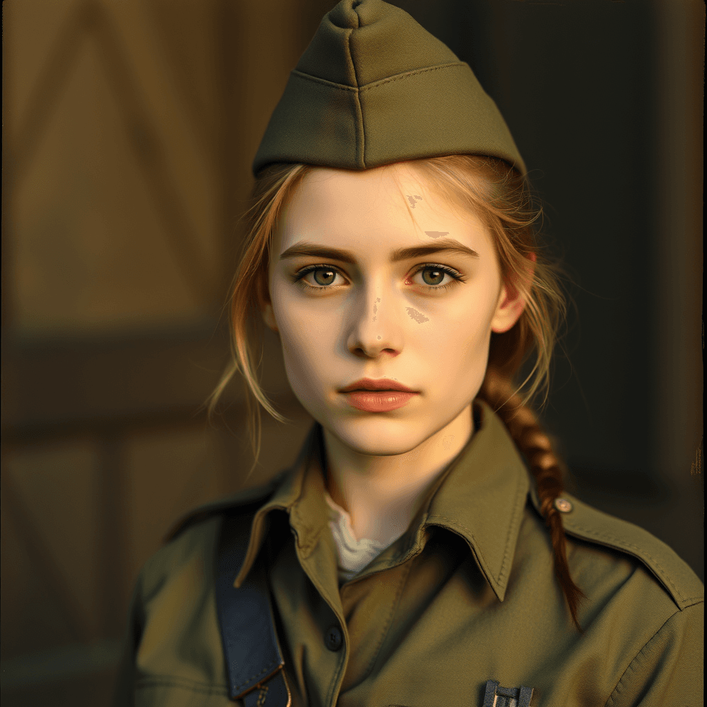 an early 20s girl in military uniform