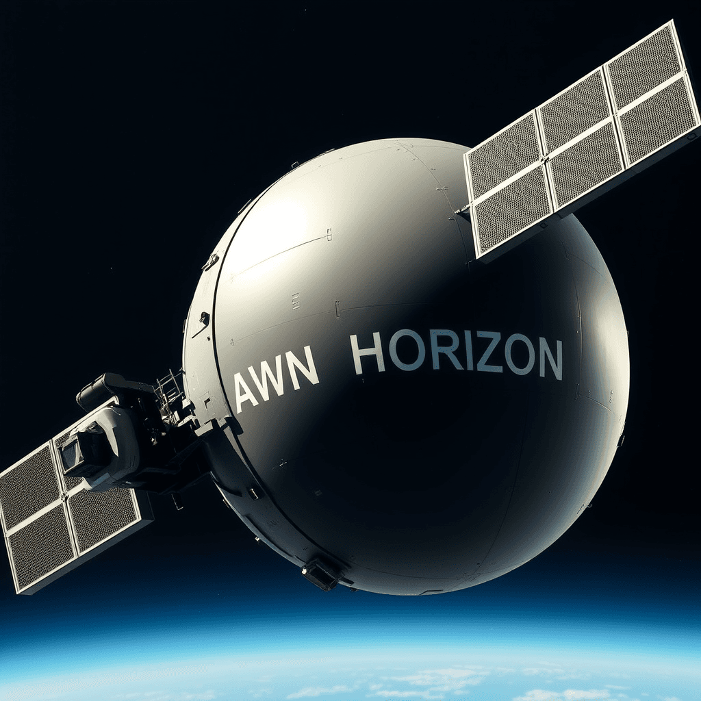  a military satellite with the name "Dawn Horizon" etched on its side