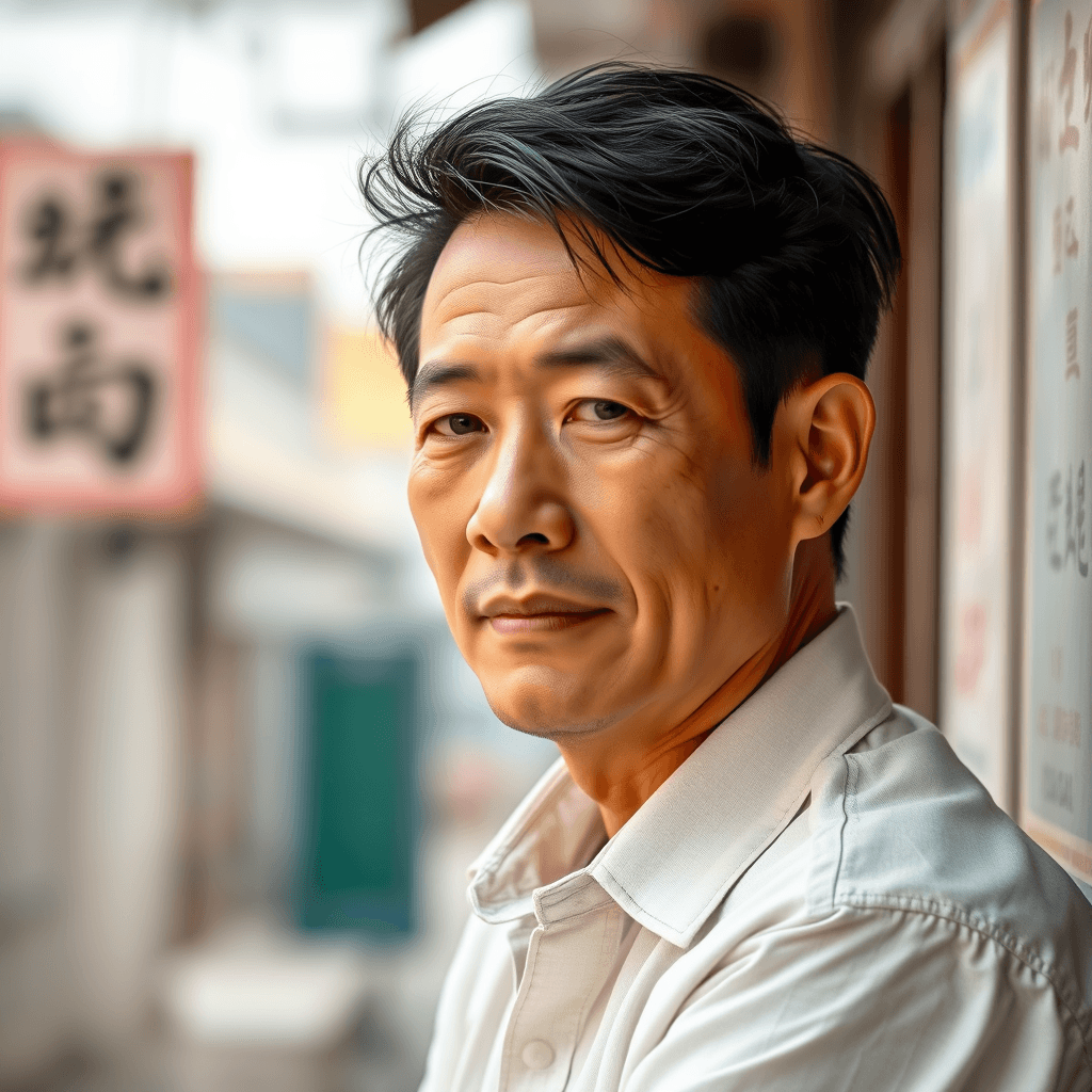 Moderate 45 yo Taiwanese man, portrait, photo realistic