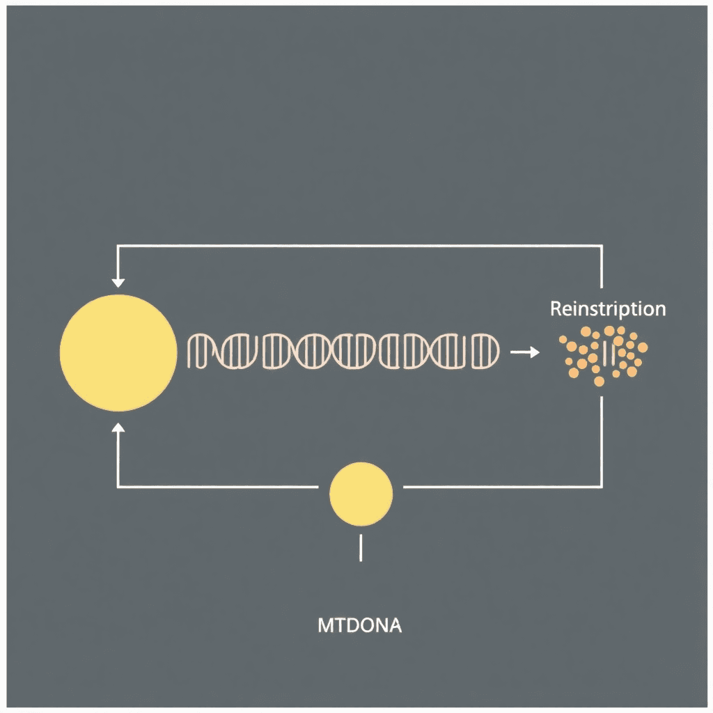 Schematic diagram showing the replication, transcription, and translation of mtDNA in mitochondria