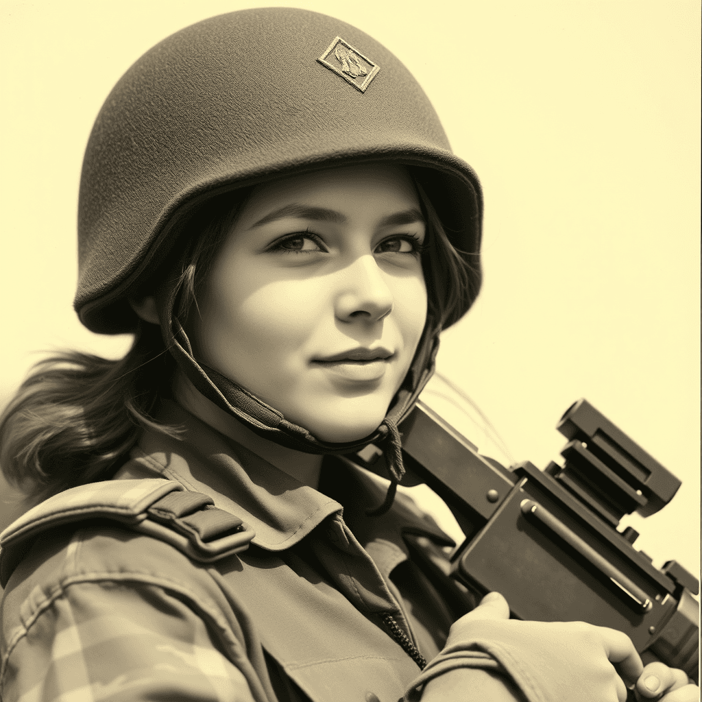 an early 20s girl in combat uniform